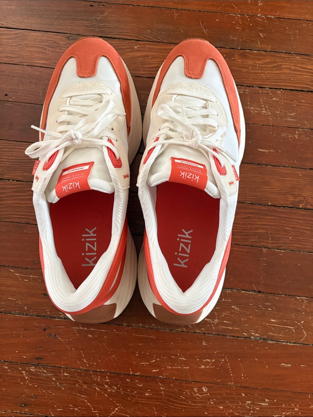 Kizik Men's White & Orange Athletic Sneakers - Slip-On Comfort